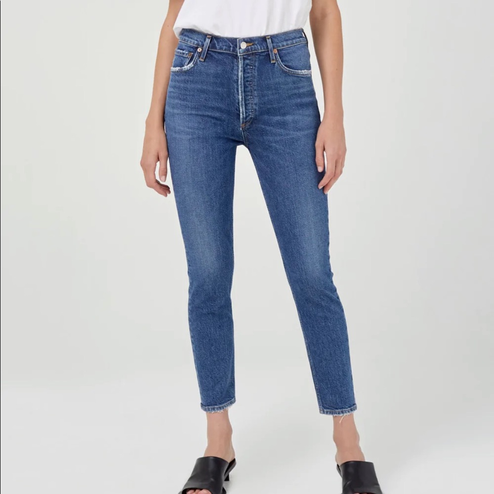Agolde Nico High Rise Slim Fit (Stretch) Button Fly Jeans in Cycle Womens 28
